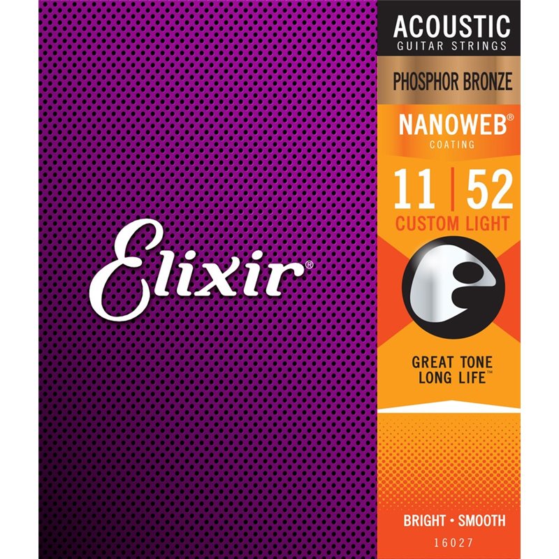 Elixir NanoWeb Phosphor Bronze 11-52 Custom Light 16027